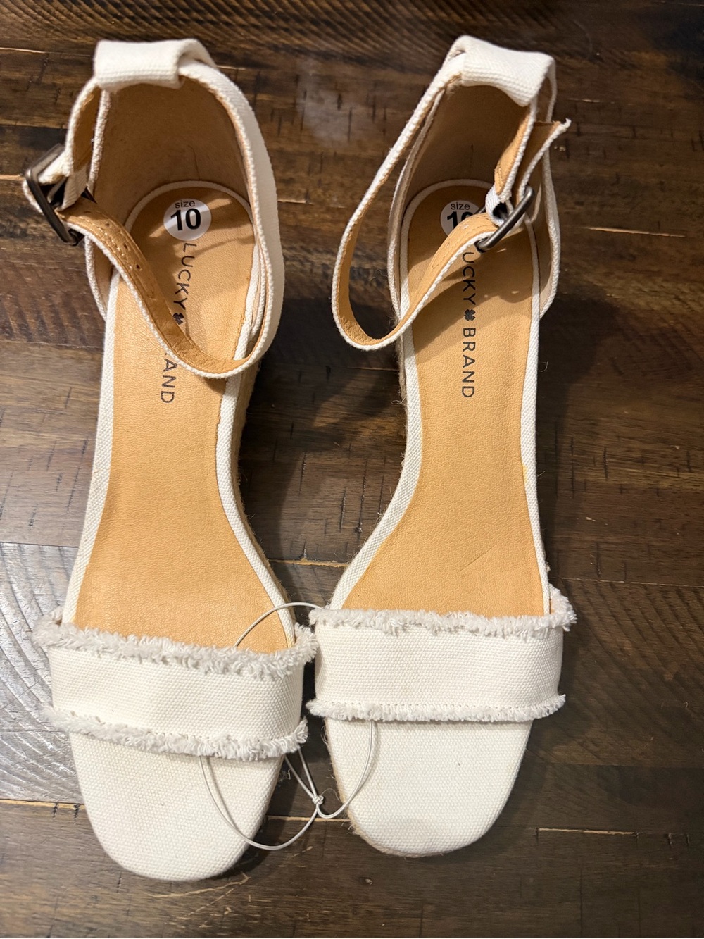 Lucky Brand Cream Canvas Ankle-Strap Sandals